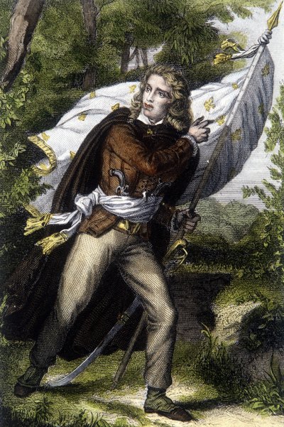 Ritratto del Capo Chouan Jacques Cathelineau (1759-1793) che porta lo stendardo con fiori di gigli da Unknown artist