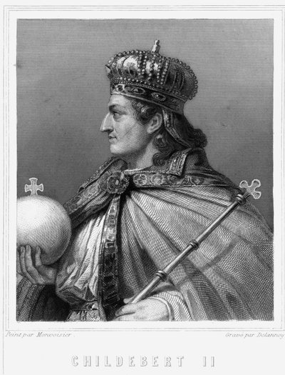 Ritratto di Childeberto II (v. 570 - 596), Re di Austrasia - in "Histoire des Français" di Lavallée, incisione, sd. da Unknown artist