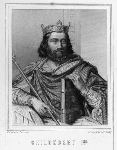 Ritratto di Childeberto I (ca. 495 - 558), Re di Parigi - in "Histoire des Français" di Lavallée, incisione, sd da Unknown artist