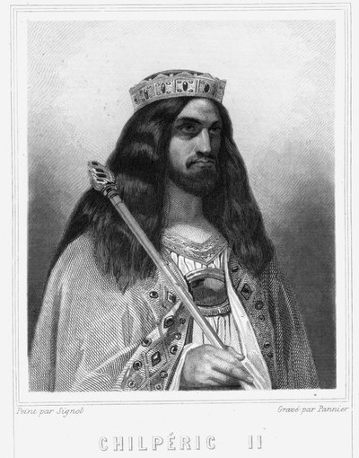 Ritratto di Childerico III (v. 670 - 721), Re di Neustria - in "Histoire des Français" di Lavallée, incisione, sd. da Unknown artist