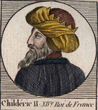 Ritratto di Childerico II, re dei Franchi dal 670 al 673 - incisione da 