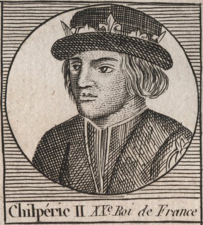 Ritratto di Chilperico II (c. 670 - 721), re di Neustria - CHILPERICO II re dei Franchi - incisione da 