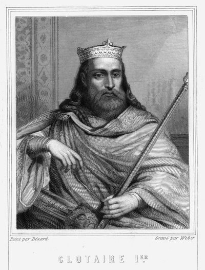 Ritratto di Clotario I (497 - 561), Re di Neustria e Re dei Franchi - in "Histoire des Français" di Lavallée, incisione, sd. da Unknown artist