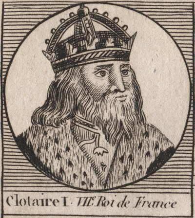 Ritratto di Clotario I (497 - 561), Re di Neustria e Re dei Franchi - incisione da "Instruction sur l