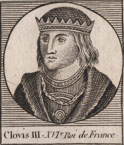 Ritratto di Clodoveo III, re dei Franchi dal 691 al 695 - CLOVIS III re merovingio di Neustria e Austrasia - incisione da 
