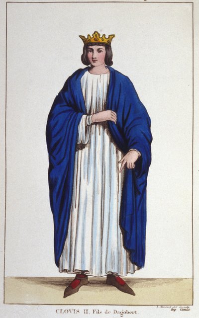 Ritratto di Clodoveo II (? - 657), Re di Neustria, Borgogna e Austrasia incisione del 1830 da Unknown artist