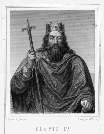 Ritratto di Clodoveo I (ca. 466 - 511), Re dei Franchi - in "Histoire des Français" di Lavallée, incisione, sd da Unknown artist