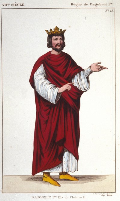 Ritratto di Dagoberto I (? - 639), Re dei Franchi, Dinastia dei Merovingi incisione del 1830 da Unknown artist
