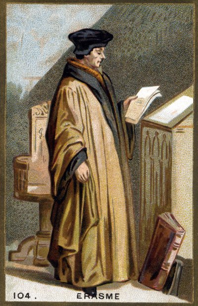 Ritratto di Didier Erasme (1469-1536), umanista olandese. Cromolitografia del XIX secolo da Unknown artist