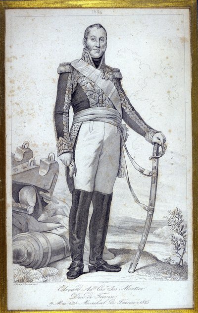 Ritratto di Edouard Adolphe Casimir Joseph Mortier, Duca di Treviso (1768-1835), Maresciallo di Francia. Incisione del XIX secolo da Unknown artist