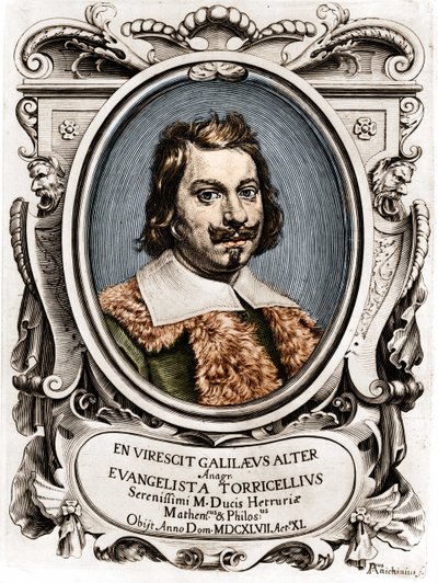 Ritratto di Evangelista Torricelli o Toricelli (1608 - 1647), fisico italiano. Incisione del XVII secolo. da Unknown artist