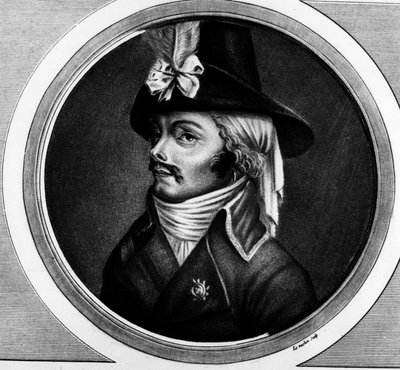 Ritratto di François Athanase (François-Athanase) De Charette de la Contrie (1763 - 1796), soldato. Incisione nella 