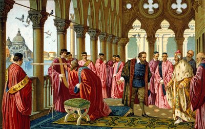 Ritratto di Galileo Galilei detto Galileo (1564 - 1642) presenta il cannocchiale al Doge nel suo Palazzo Ducale a Venezia da Unknown artist