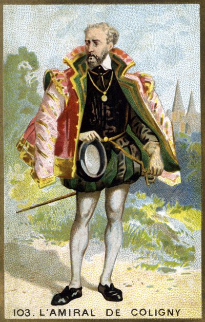 Ritratto di Gaspard de Châtillon, Signore di Coligny (1519 - 1572), Ammiraglio di Francia (cromolitografia del XIX secolo) da Unknown artist