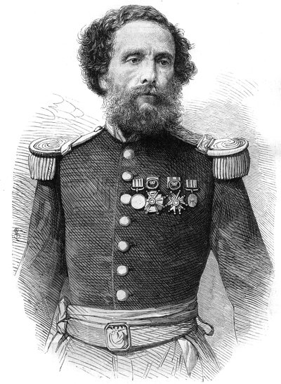 Ritratto del generale Juan Antonio Pezet (1809-1879) presidente della Repubblica del Perù. Incisione in 