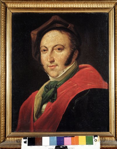 Ritratto di Gioacchino Rossini (1792-1868) con cappello. Dipinto anonimo. Museo bibliografico. Bologna da Unknown artist