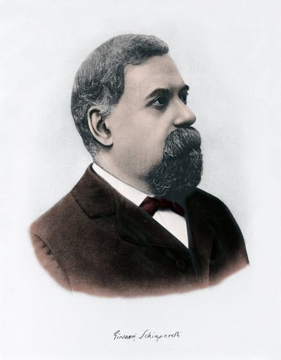 Ritratto di Giovanni Virginio Schiaparelli (1835-1910) astrofisico. Osservò configurazioni rettilinee sul pianeta Marte, che chiamò canali marziani. Incisione del 1900 circa da Unknown Artist
