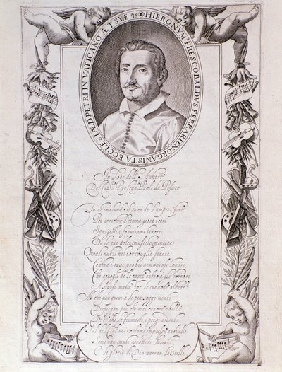 Ritratto di Girolamo Frescobaldi (1583-1643) compositore italiano (incisione dal frontespizio della partitura di 