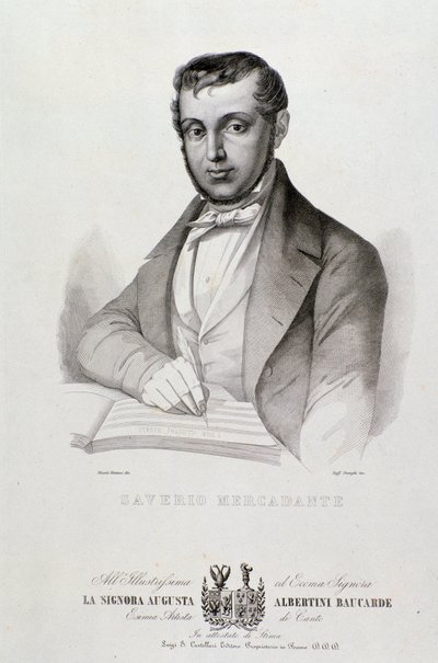 Ritratto di Giuseppe Saverio Mercadante (1795-1870), compositore italiano Litografia. XIX secolo. Bologna, civico museo musico da Unknown artist