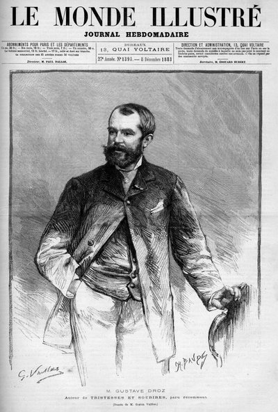 Ritratto di Gustave Droz (1832-1895), pittore e romanziere francese. Incisione in "Le Monde Illustré" da Unknown artist