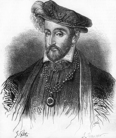 Ritratto di Enrico II Re di Francia (1519-1559), incisione del XIX secolo. da Unknown artist