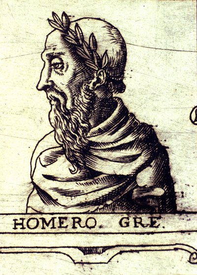 Ritratto di Omero (IX secolo a.C.). Incisione del 1560 dall
