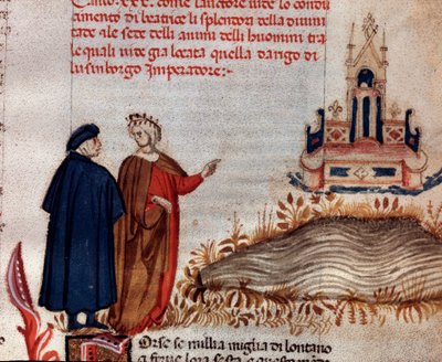 Ritratto del poeta italiano Dante Alighieri con Virgilio che guarda il trono di Enrico VII (canto 20 del Paradiso, nella Divina Commedia) da Unknown artist