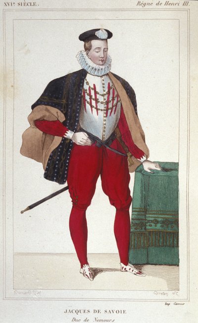 Ritratto di Jacques de Savoie Nemours (1531-1585), Conte di Ginevra e Duca di Nemours dal 1533 al 1585. Incisione del 1830 da Unknown artist