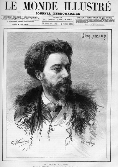 Ritratto di Jean Aicard (1848-1921) scrittore francese. Incisione in 
