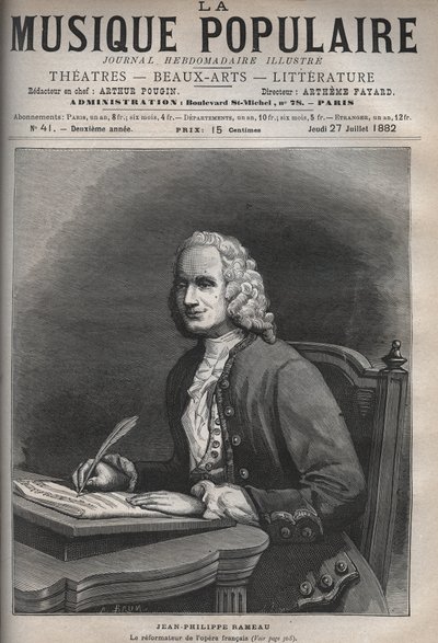 Ritratto di Jean-Philippe Rameau (1683-1764), compositore francese - incisione in "La musique populaire" giornale illustrato settimanale - 1882 da Unknown artist