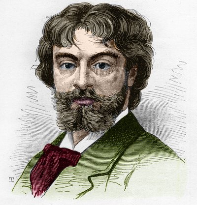 Ritratto di Jean Sully Mounet detto Mounet-Sully (Mounet Sully) (1841-1916), comico francese, membro della Comédie Française. Incisione in "Le Monde Illustré" n.1168 del 16 agosto 1879 da Unknown artist