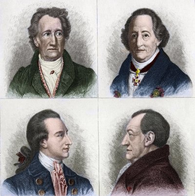 Ritratto di Johann Wolfgang Goethe (1749-1832), scrittore tedesco, a diverse età della sua vita. Incisione del XIX secolo da Unknown artist
