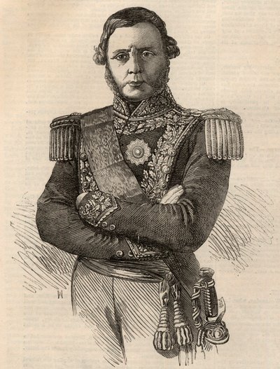 Ritratto di Justo Jose de Urquiza y Garcia, generale e politico argentino - incisione del 1852 da Unknown artist
