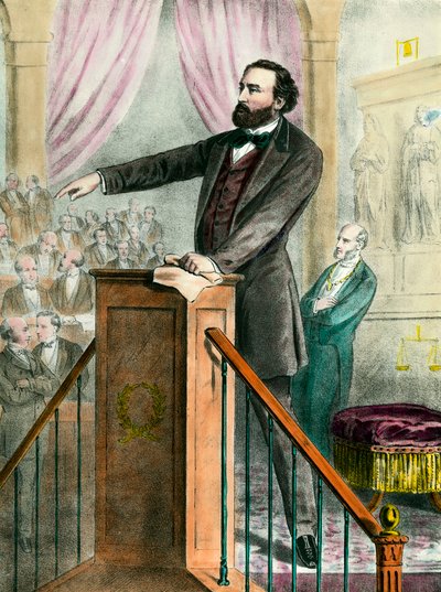 Ritratto di Leon Gambetta (1838 - 1882) nella galleria. Incisione del 19° secolo. Coll. Go. da Unknown artist