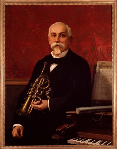 Ritratto di Lodovico Bortolotti, musicista italiano. Tiene una tromba. Dipinto anonimo del XIX secolo da Unknown artist