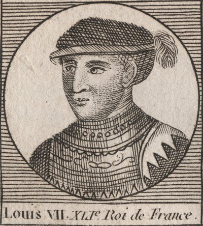 Ritratto di Luigi VII detto il Giovane (1120-1180), Re dei Franchi dal 1137 al 1180 - incisione da "Instruction sur l