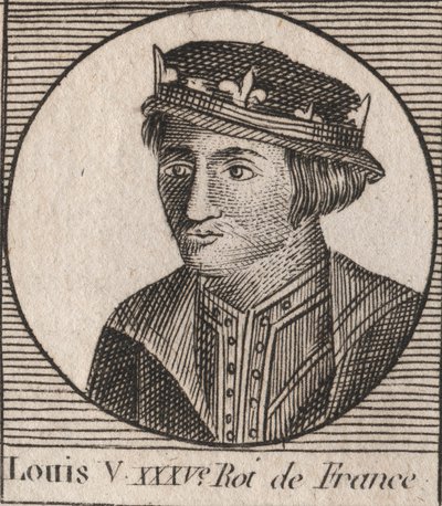 Ritratto di Luigi V il Fannullone (967-987), re di Francia - incisione da 