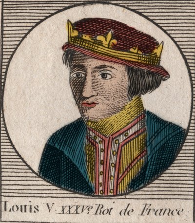Ritratto di Luigi V il Fannullone (967-987), Re di Francia - Luigi V il Pigro (967-987) - incisione da 