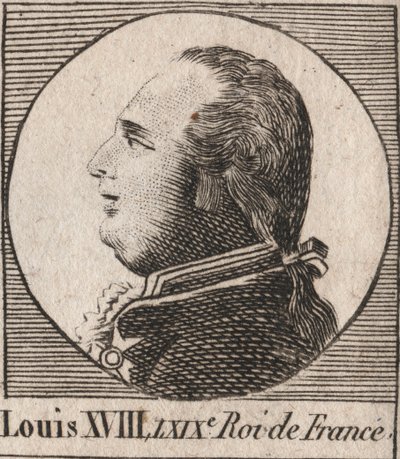 Ritratto di Luigi XVIII (1755-1824), soprannominato il Desiderato, Re di Francia e Navarra dal 1814 al 1815 e dal 1815 al 1824 - incisione da "Instruction sur l