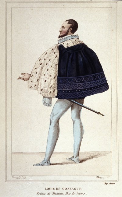 Ritratto di Luigi de Gonzague, Duca di Mantova, ora per il suo matrimonio nel 1565 con Enrichetta di Clèves, il nuovo Duca di Nevers. Incisione del 1830 da Unknown artist
