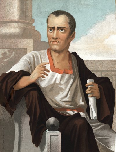 Ritratto di Marco Giunio Bruto. Politico romano (ca. 85-42 a.C.) dopo hombres y Mujeres celebres. Barcellona 1877 da Unknown artist