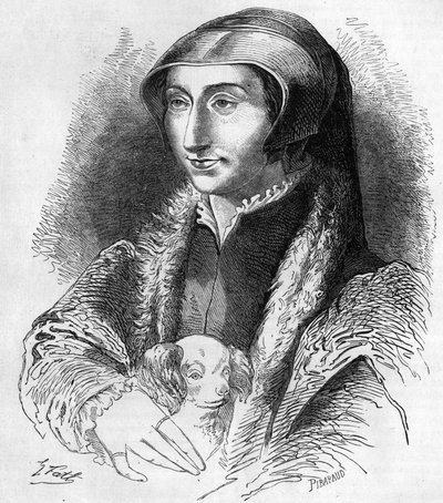 Ritratto di Margherita di Navarra (Margherita di Valois, Margherita di Angoulême o Margherita di Francia) (1492-1549) Regina di Navarra e poetessa, sorella di Francesco I (1553-1615). Incisione del XIX secolo. da Unknown artist