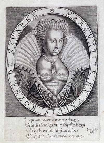 Ritratto di Margherita di Valois, conosciuta come Regina Margot. Incisione del 16° secolo. Pau, Musee Du Chateau da Unknown artist
