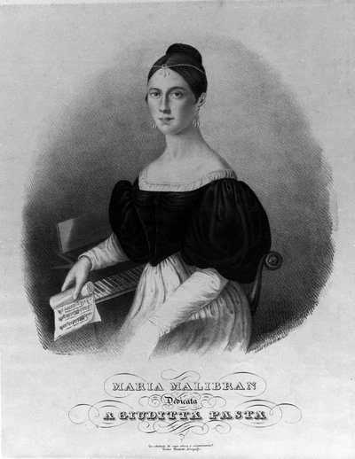 Ritratto di Maria Garcia detta la Malibran (1808-1836) cantante, incisione dedicata a Giuditta Pasta da Unknown artist