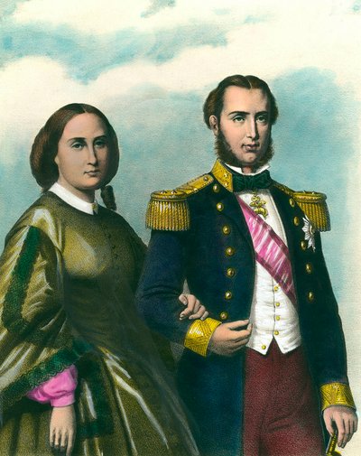 Ritratto di Massimiliano I (1832-1867) Imperatore del Messico e sua moglie Carlotta del Belgio (1840-1927). Illustrazione del XIX secolo. Collezione privata da Unknown artist