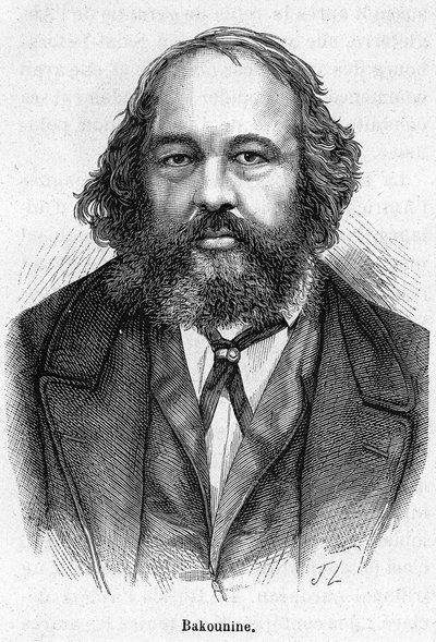 Ritratto di Mikhail Aleksandrovich Bakunin (1814 - 1876), rivoluzionario anarchico russo. Incisione del XIX secolo. da Unknown artist