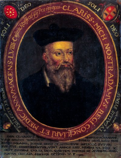 Ritratto di Nostradamus, Michel de Notre Dame (1503 - 1566) astrologo e medico francese. Incisione su rame da Unknown artist