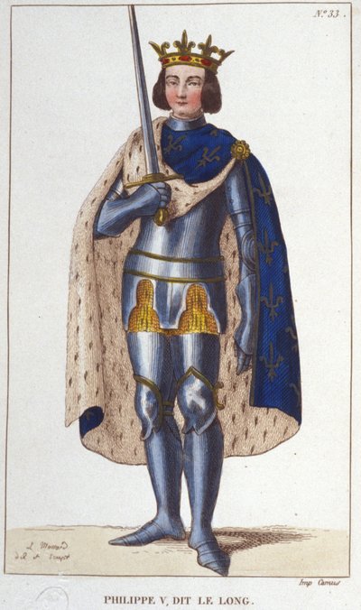 Ritratto di Filippo V il Lungo (1294 - 1322), Re di Francia incisione del 1830 da Unknown artist