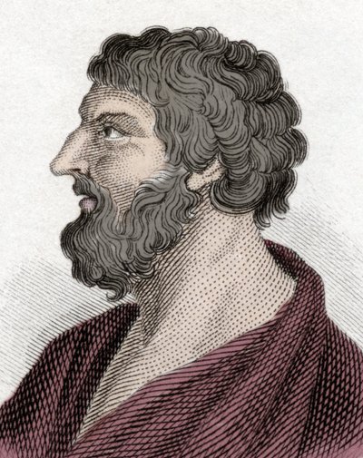 Ritratto di Pittacos di Mitilene statista greco (650-570 a.C.) (Pittaco di Mitilene). Incisione XIX secolo. da Unknown artist