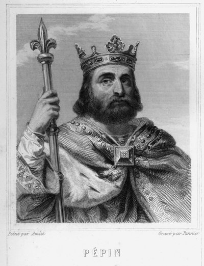 Ritratto di Pipino il Breve (v. 714 - 768), Re dei Franchi, primo dei Carolingi - in "Histoire des Français" di Lavallée, incisione, sd da Unknown artist